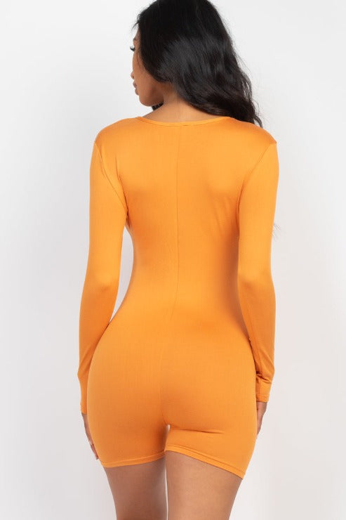 V-Neck Long Sleeve Bodycon Romper - Capella Apparel