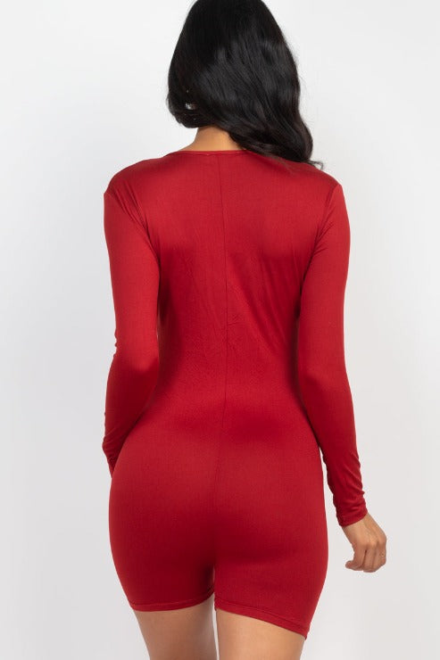 V-Neck Long Sleeve Bodycon Romper - Capella Apparel