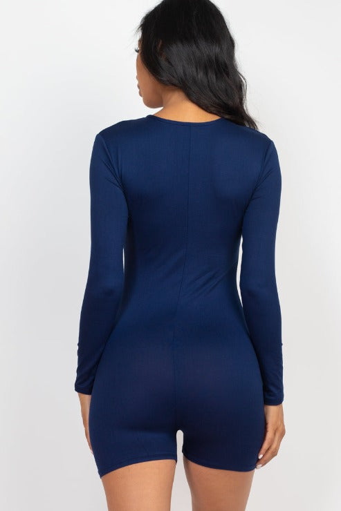 V-Neck Long Sleeve Bodycon Romper - Capella Apparel