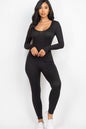 Scoop Neck Long Sleeve Bodycon Jumpsuit - Capella Apparel