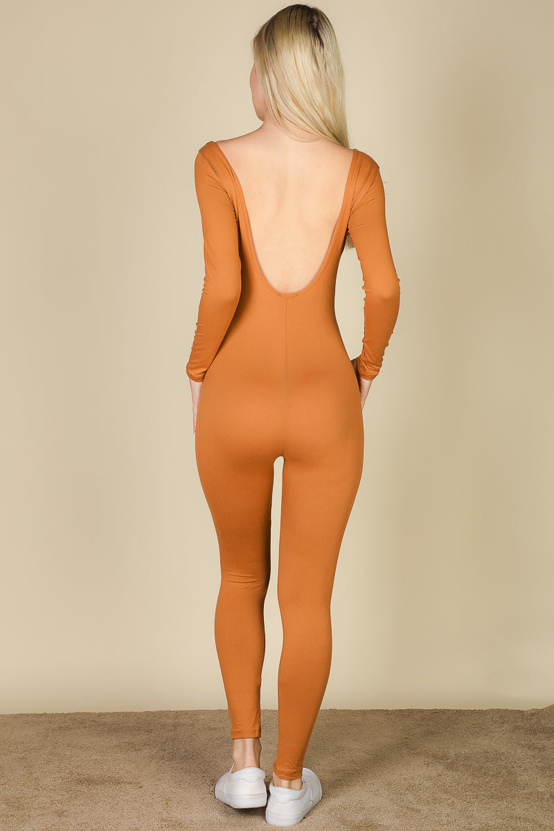 Scoop Neck Long Sleeve Bodycon Jumpsuit (CAPELLA) - Capella Apparel