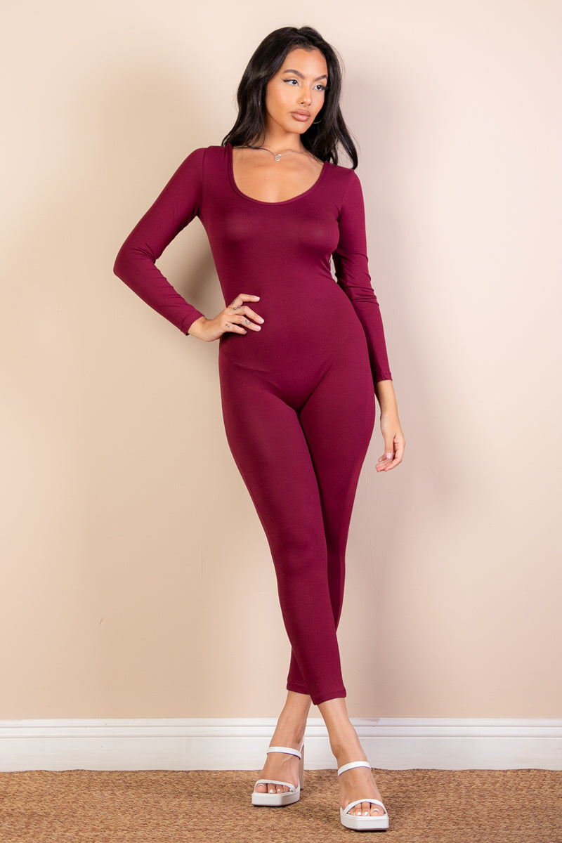 Scoop Neck Long Sleeve Bodycon Jumpsuit (CAPELLA) - Capella Apparel