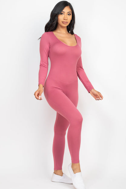 Scoop Neck Long Sleeve Bodycon Jumpsuit (CAPELLA) - Capella Apparel