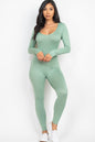 Scoop Neck Long Sleeve Bodycon Jumpsuit - Capella Apparel