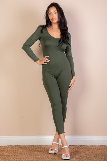 Scoop Neck Long Sleeve Bodycon Jumpsuit (CAPELLA) - Capella Apparel