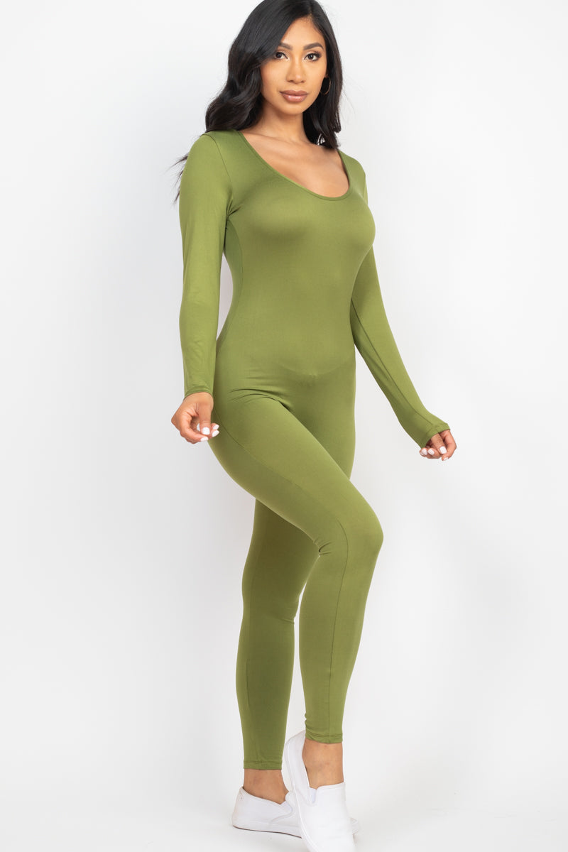 Scoop Neck Long Sleeve Bodycon Jumpsuit (CAPELLA) - Capella Apparel