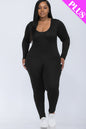 Plus Size Scoop Neck Long Sleeve Bodycon Jumpsuit - Capella Apparel