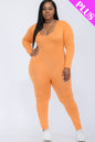 Plus Size Scoop Neck Long Sleeve Bodycon Jumpsuit - Capella Apparel