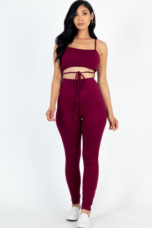 Solid Tie Front Cut Out Jumpsuit - Capella Apparel