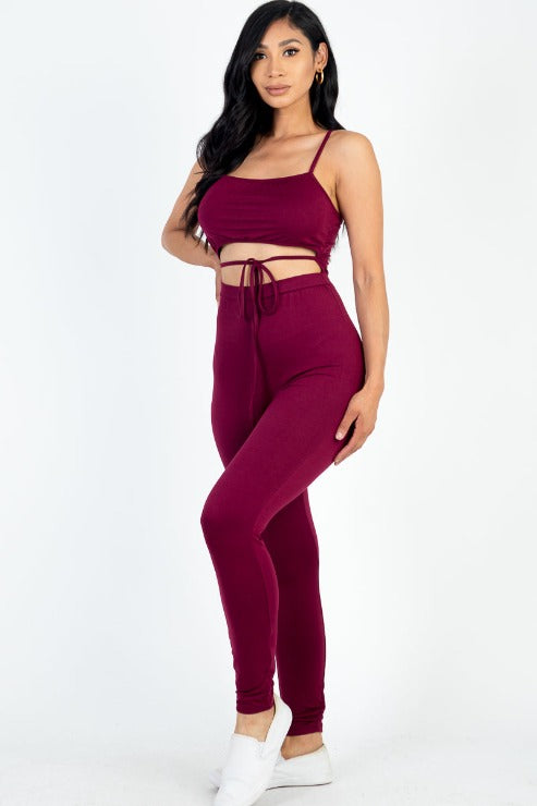 Solid Tie Front Cut Out Jumpsuit - Capella Apparel