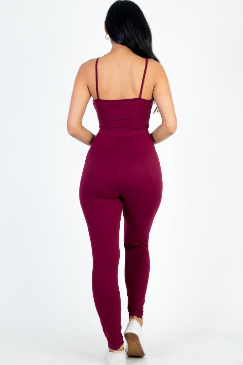 Solid Tie Front Cut Out Jumpsuit - Capella Apparel