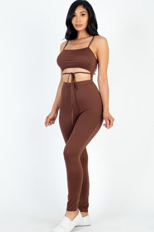 Solid Tie Front Cut Out Jumpsuit - Capella Apparel