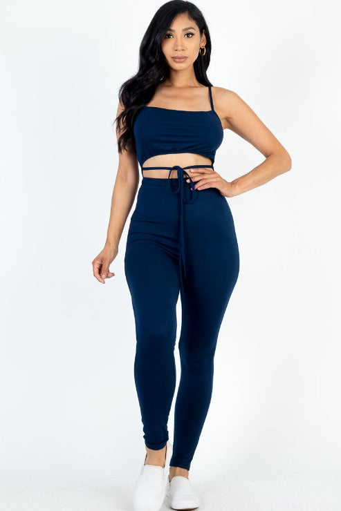 Solid Tie Front Cut Out Jumpsuit - Capella Apparel