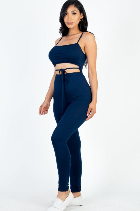 Solid Tie Front Cut Out Jumpsuit - Capella Apparel