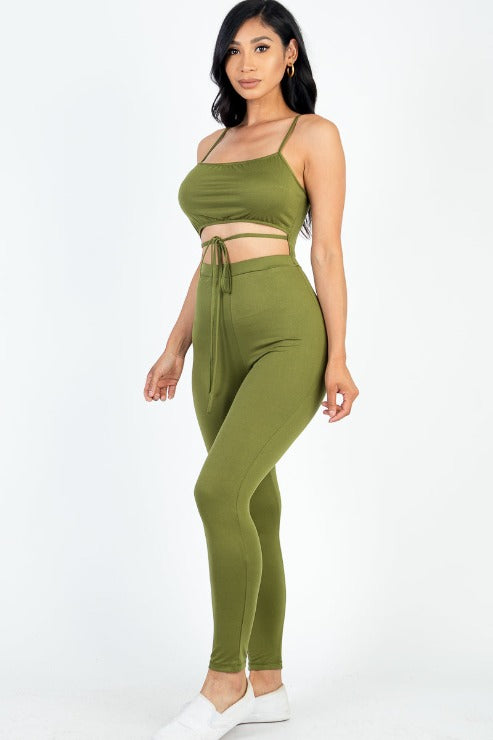 Solid Tie Front Cut Out Jumpsuit - Capella Apparel