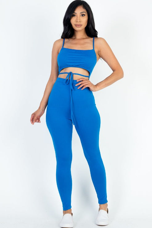 Solid Tie Front Cut Out Jumpsuit - Capella Apparel