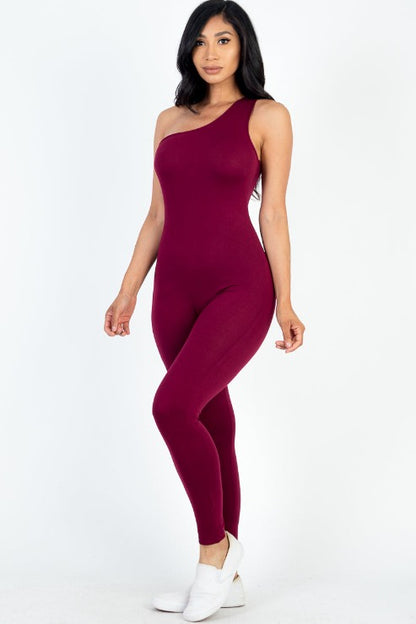 Solid Color One Shoulder Jumpsuit - Capella Apparel