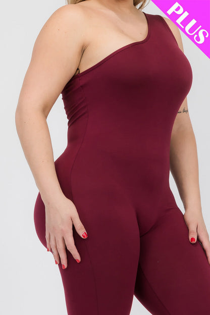 Plus Size Solid Color One Shoulder Jumpsuit (CAPELLA) - Capella Apparel