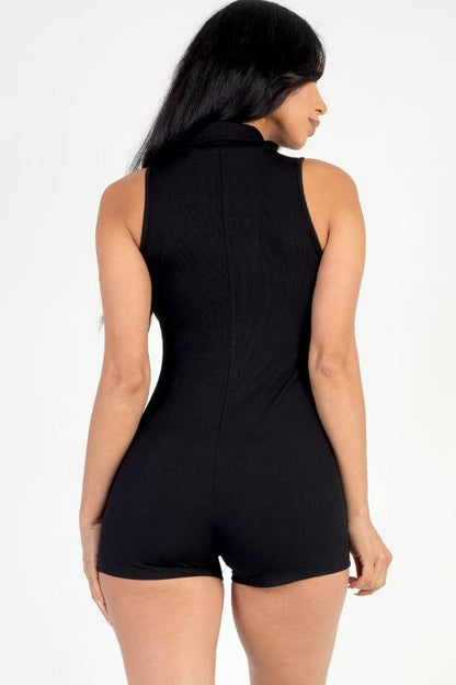 Ribbed Knit Sleeveless Button Front Romper (CAPELLA) - Capella Apparel