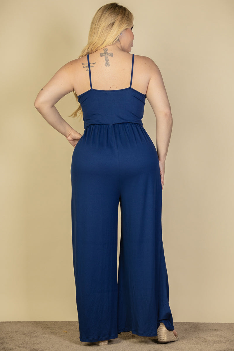 Plus Size Button Front Wide Leg Jumpsuit (CAPELLA) - Capella Apparel