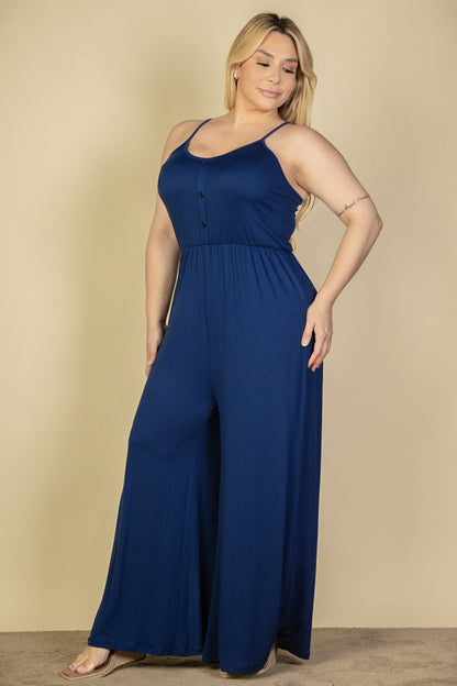 Plus Size Button Front Wide Leg Jumpsuit (CAPELLA) - Capella Apparel