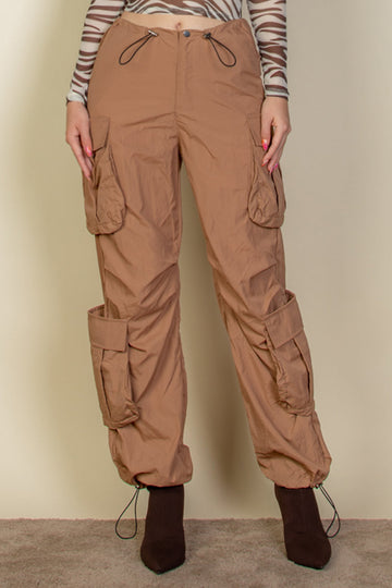 Flap Pockets Drawstring Ruched Parachute Pants (CAPELLA) - Capella Apparel