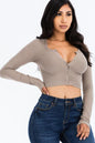 Ribbed Long Sleeve Snap Button Down Crop Top - Wholesale Capella Apparel