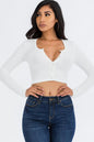 Ribbed Long Sleeve Snap Button Down Crop Top - Wholesale Capella Apparel