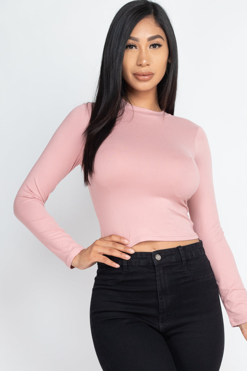 Mock Neck Solid Long Sleeve Top - Capella Apparel