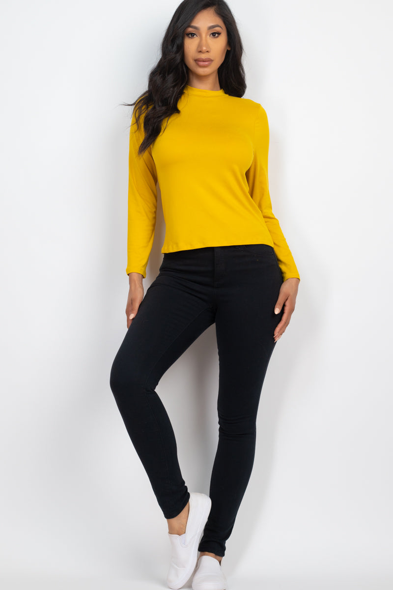 Mock Neck Solid Long Sleeve Top - Capella Apparel