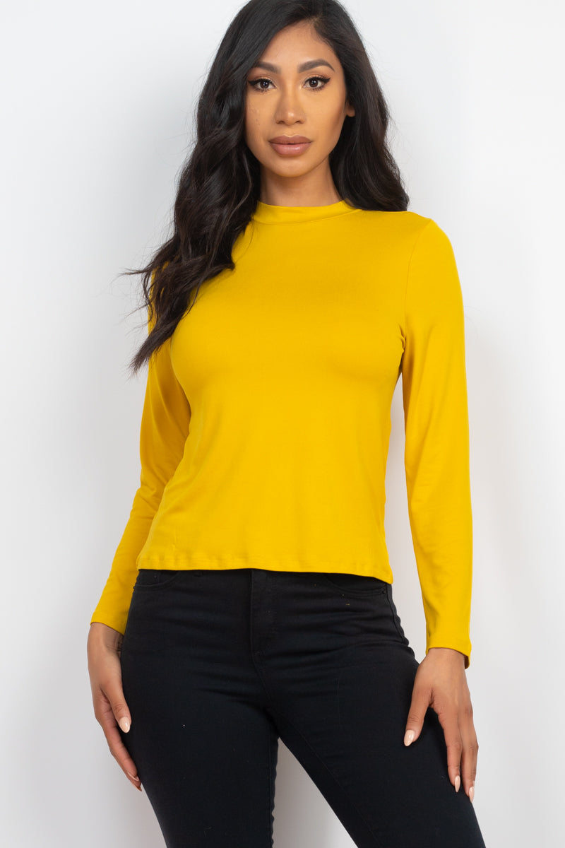 Mock Neck Solid Long Sleeve Top - Capella Apparel