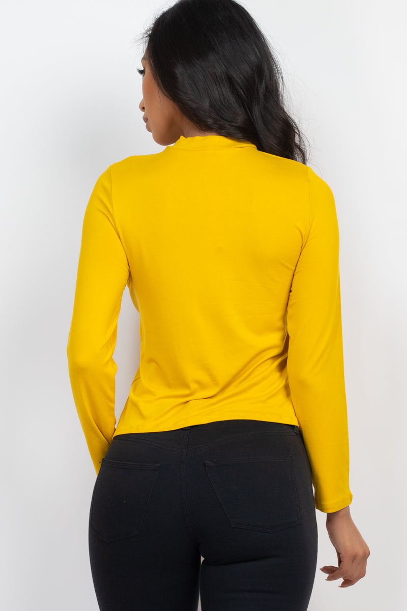 Mock Neck Solid Long Sleeve Top - Capella Apparel