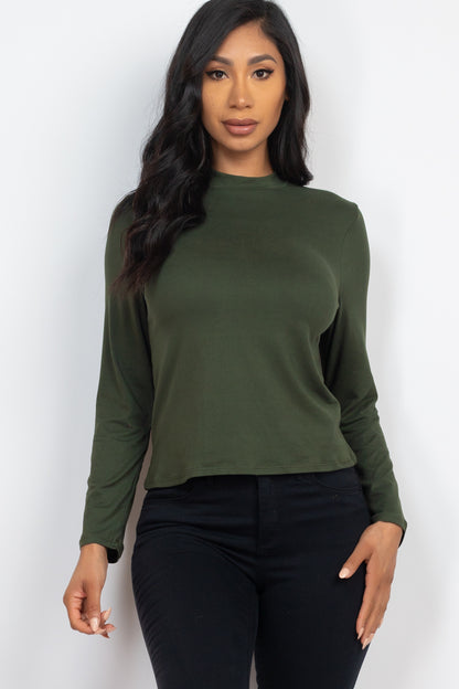 Mock Neck Solid Long Sleeve Top - Capella Apparel