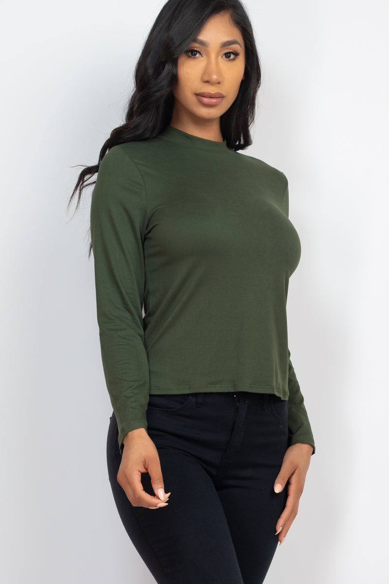 Mock Neck Solid Long Sleeve Top - Capella Apparel