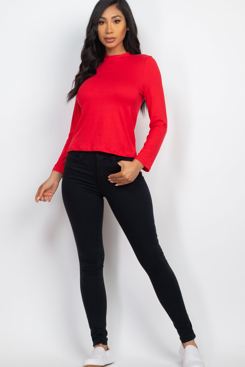 Mock Neck Solid Long Sleeve Top - Capella Apparel