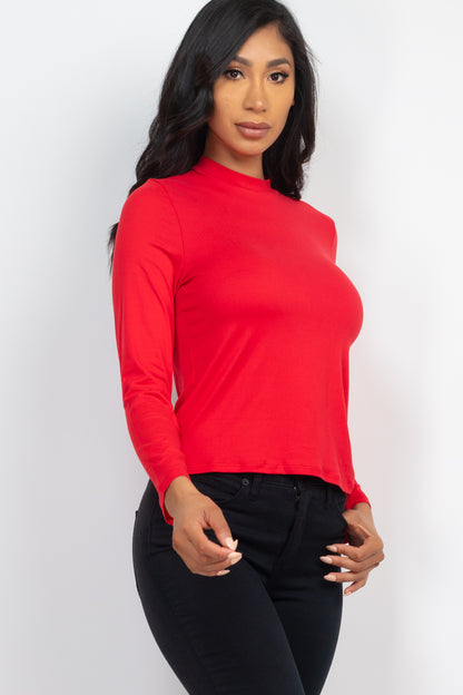 Mock Neck Solid Long Sleeve Top - Capella Apparel