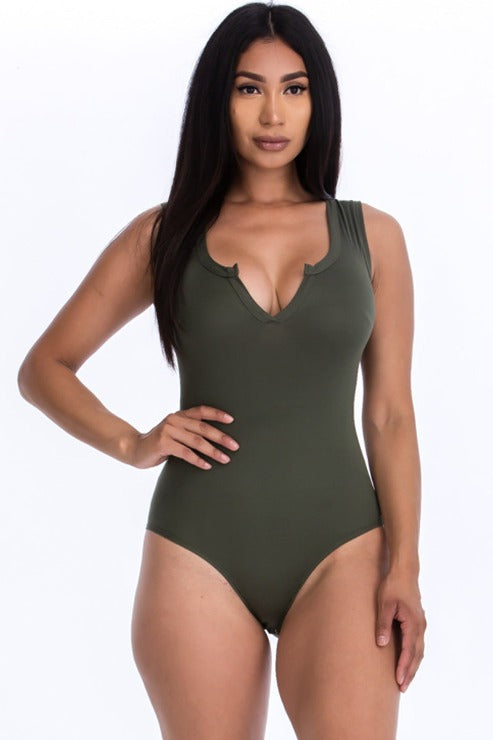 Split Neckline Sleeveless Bodysuit - Wholesale Capella Apparel