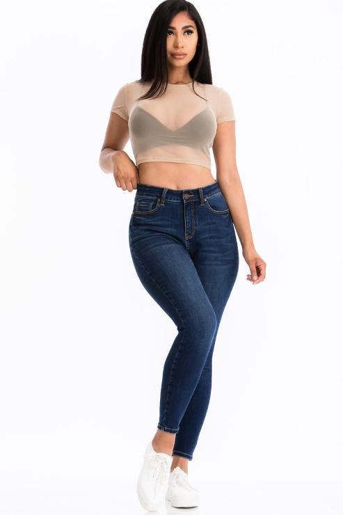 Sexy Mesh Sheer Short Sleeve Crop Top - Wholesale Capella Apparel