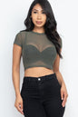 Sexy Mesh Sheer Short Sleeve Crop Top - Wholesale Capella Apparel