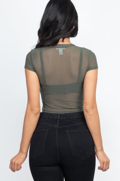 Sexy Mesh Sheer Short Sleeve Crop Top - Wholesale Capella Apparel