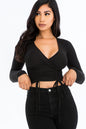 Ribbed Drawstring Long Sleeve Crop Top (CAPELLA) - Capella Apparel