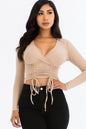 Ribbed Drawstring Long Sleeve Crop Top - Capella Apparel Wholesale