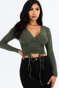 Ribbed Drawstring Long Sleeve Crop Top (CAPELLA) - Capella Apparel