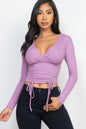 Ribbed Drawstring Long Sleeve Crop Top (CAPELLA) - Capella Apparel