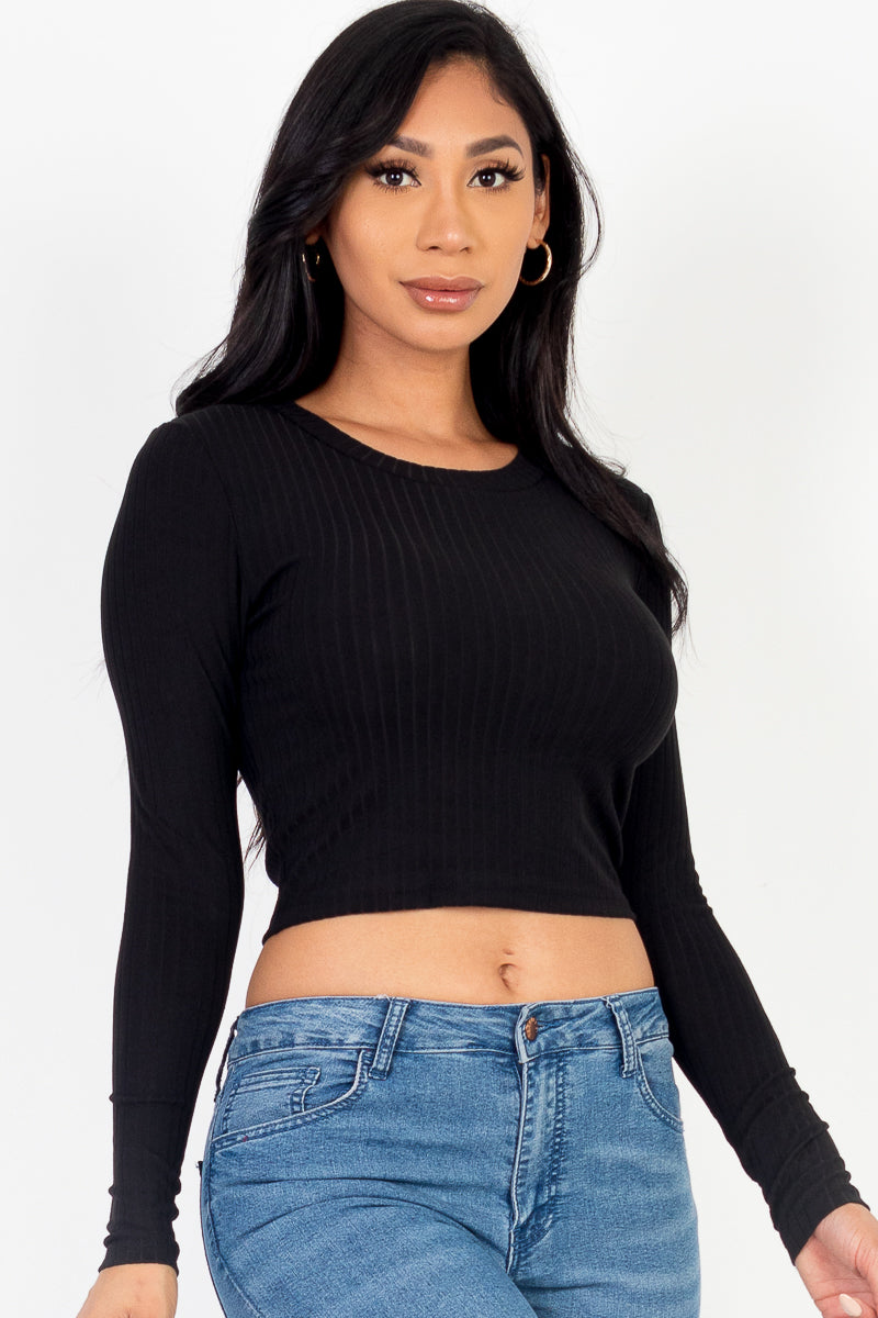 Long Sleeve Round Neck Basic Crop Top - Wholesale Capella Apparel