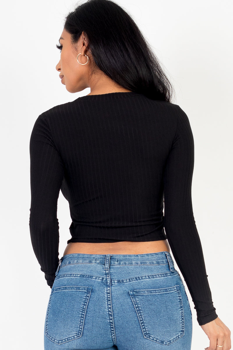 Long Sleeve Round Neck Basic Crop Top - Wholesale Capella Apparel