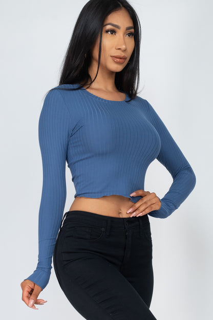 Long Sleeve Round Neck Basic Crop Top - Wholesale Capella Apparel