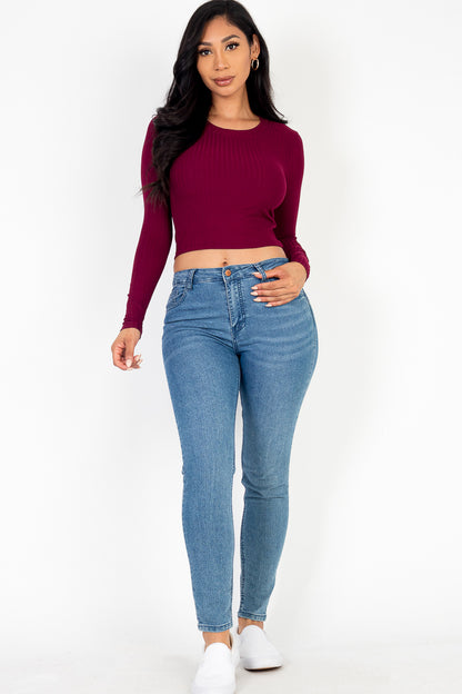 Long Sleeve Round Neck Basic Crop Top - Wholesale Capella Apparel