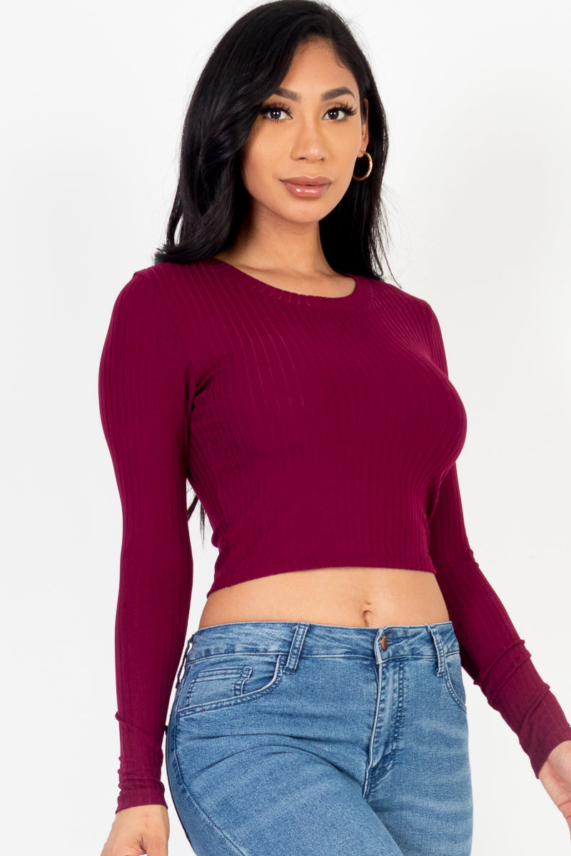 Long Sleeve Round Neck Basic Crop Top (CAPELLA) - Capella Apparel