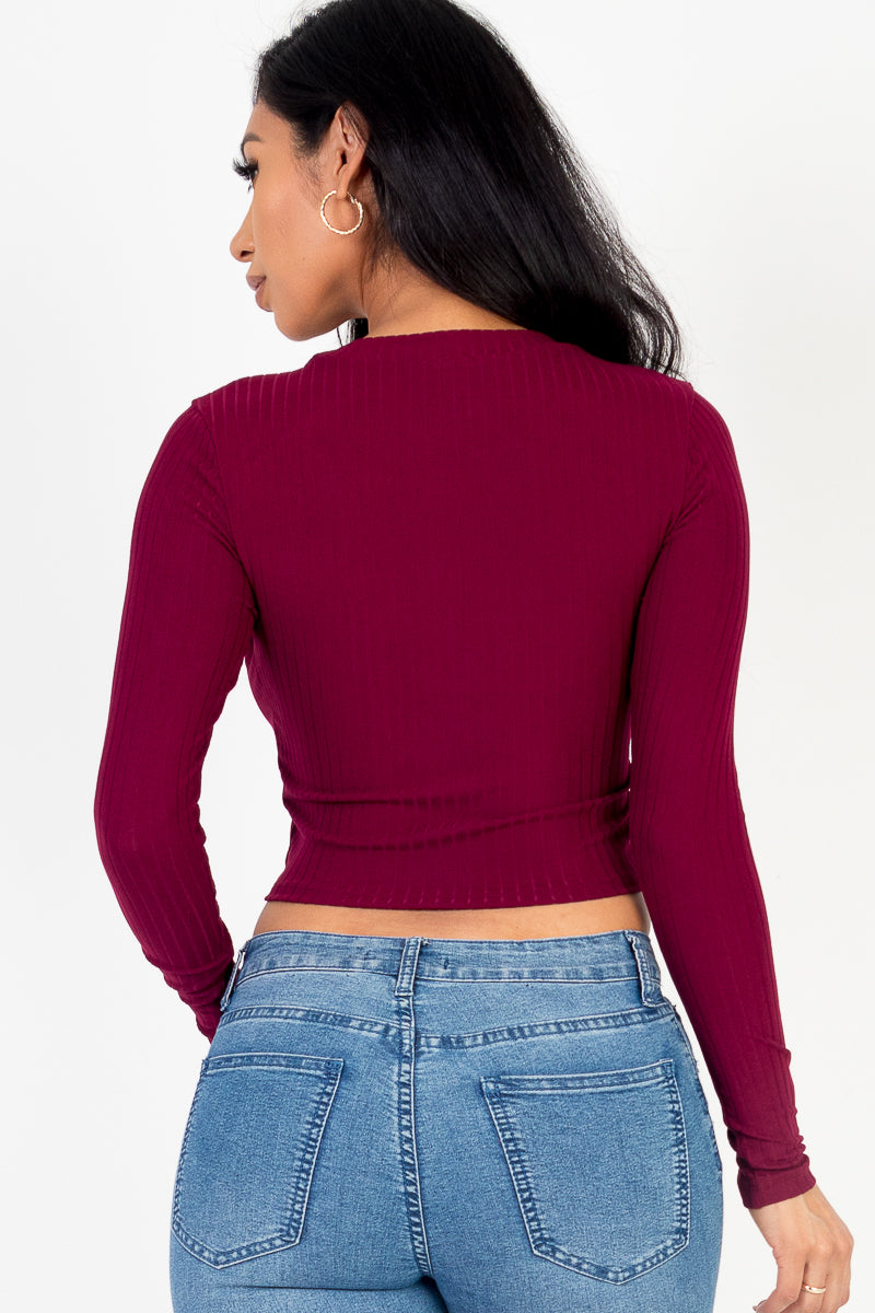 Long Sleeve Round Neck Basic Crop Top - Wholesale Capella Apparel